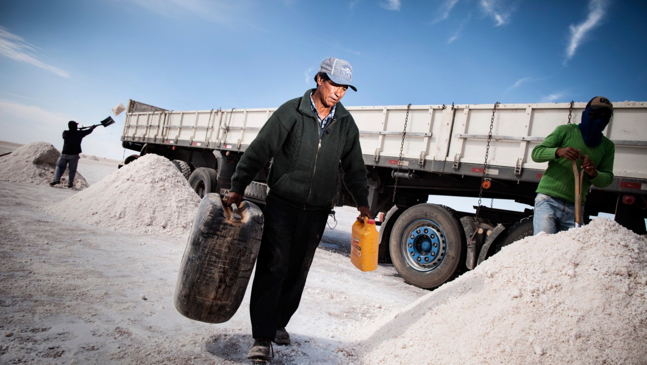 Loading truck with salt.